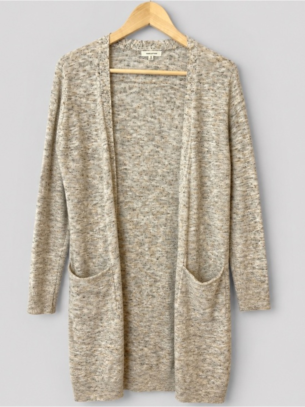 Max Studio Marled Longline Open Front Cardigan Sweater Neutral Oatmeal